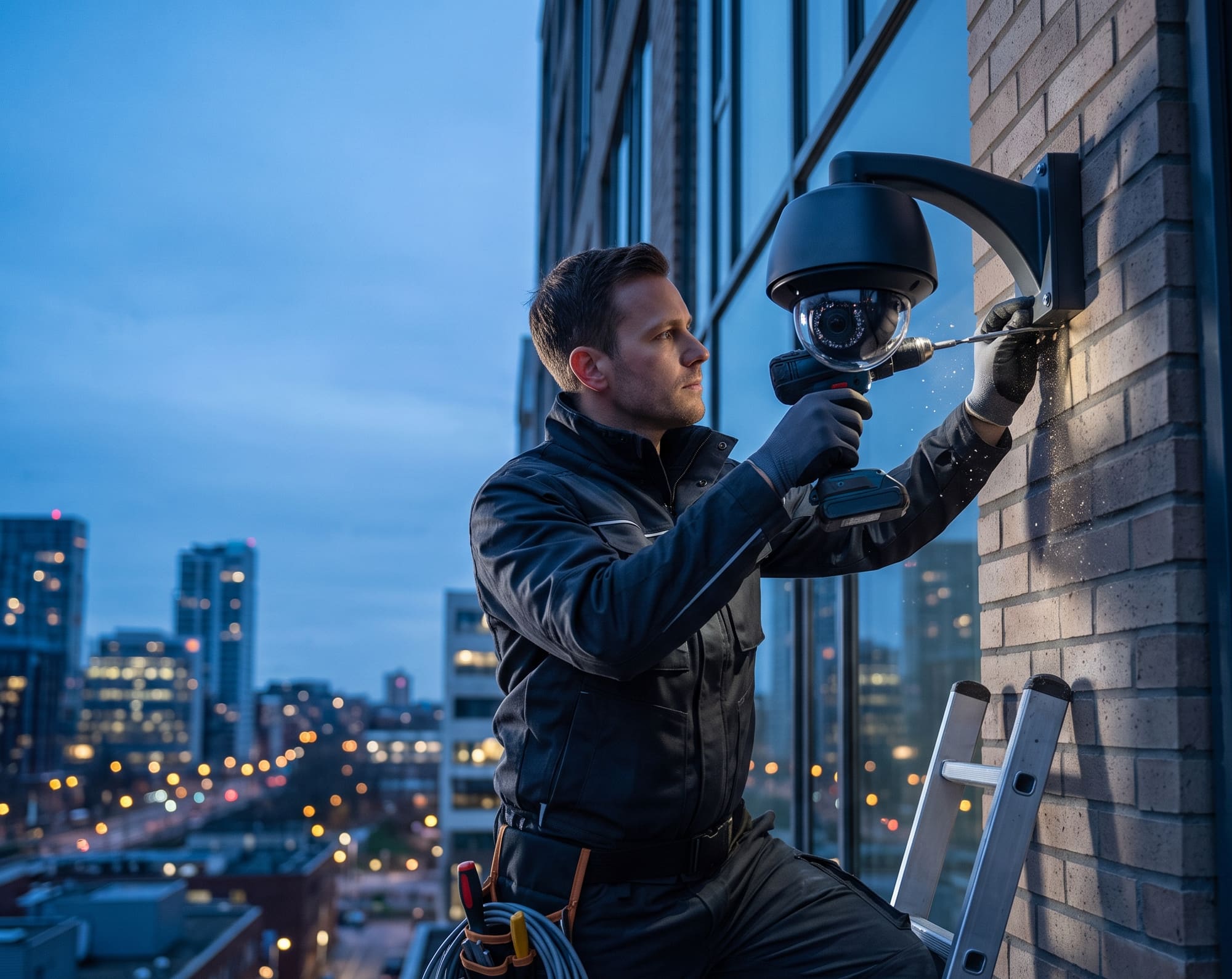 Installation d'une caméra de vidéosurveillance par un technicien Ultra Expert